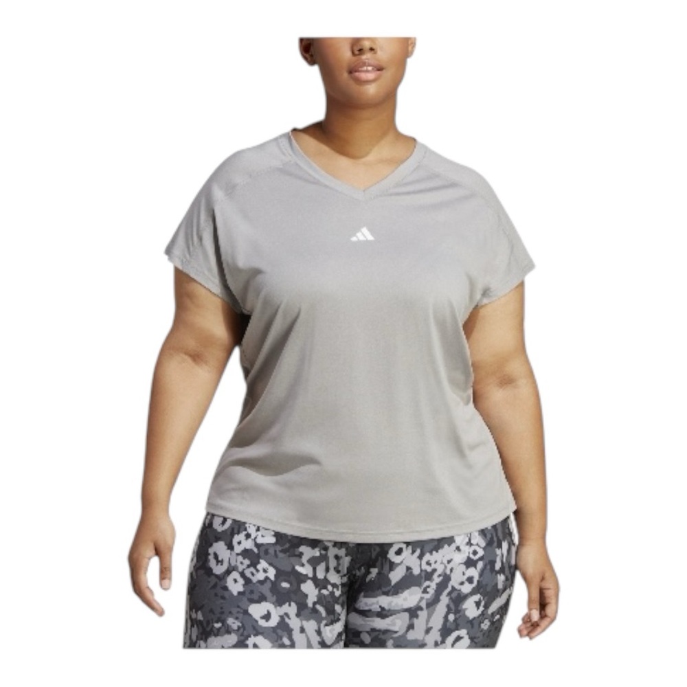 New adidas Plus Size Train Essentials V-Neck Short-Sleeve Tee Gray 2X
